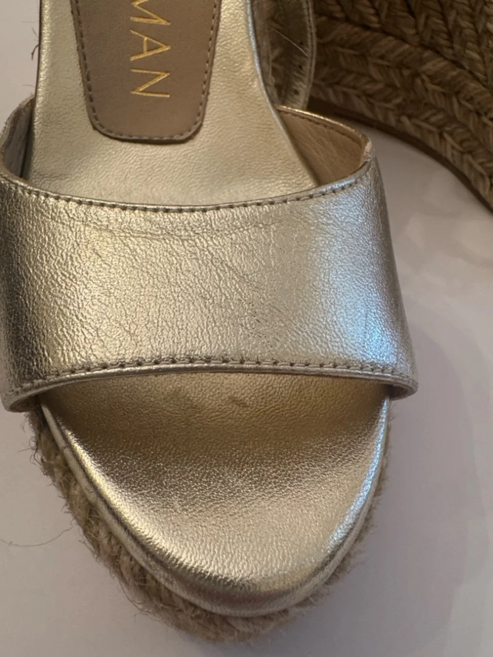 Stuart Weitzman Nudistcurve Metallic Gold Espadrille Wedge Sandals w/Ankle Strap - Picture 12 of 16